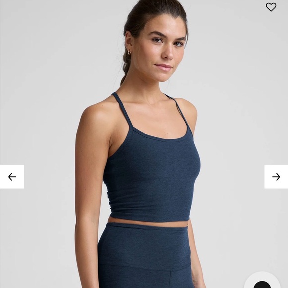 BEYOND YOGA SPACEDYE RACERBACK CROP TANK NAVY XS BNWT ATHLEISURE - Picture 4 of 6